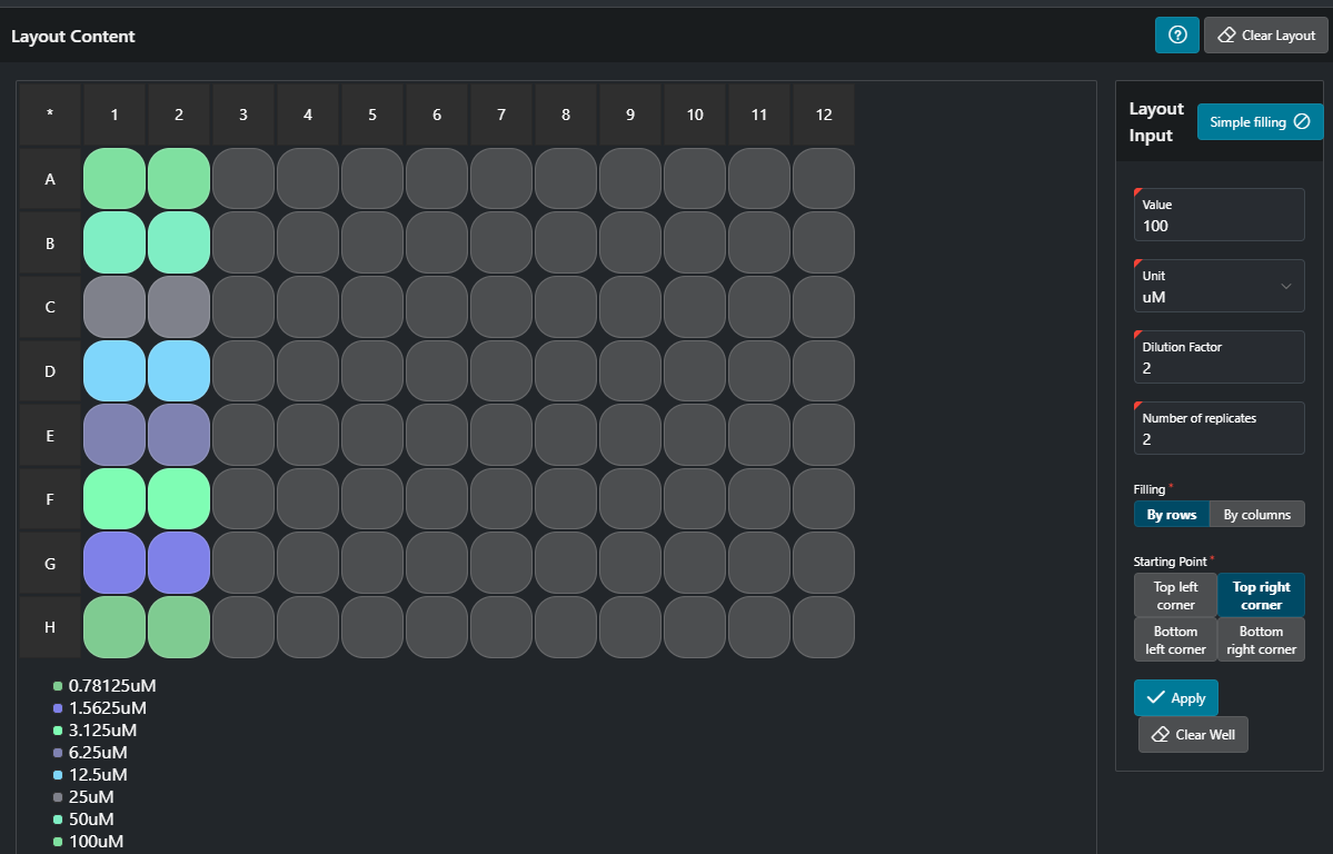 Plate layout example - dark mode screenshot Plate layout example - dark mode